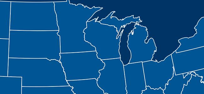 An map of the midwestern United States all in blue
