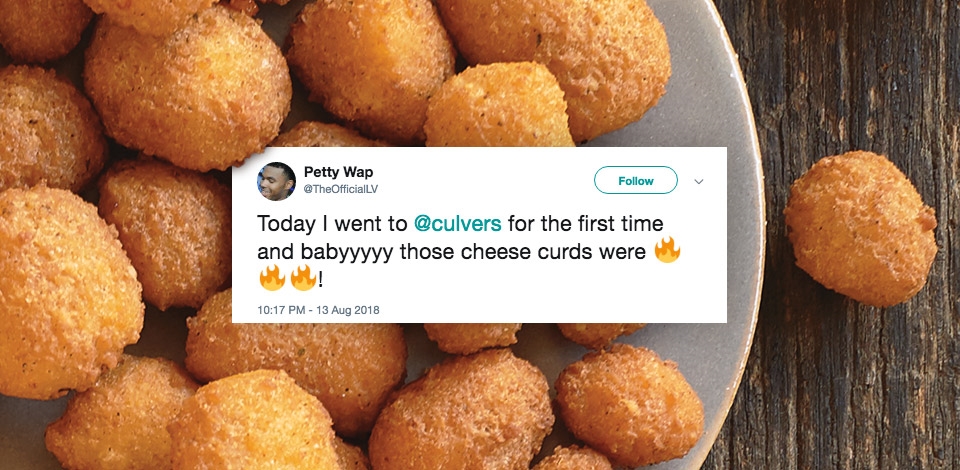 Screenshot of tweet on a background of Culver’s menu items