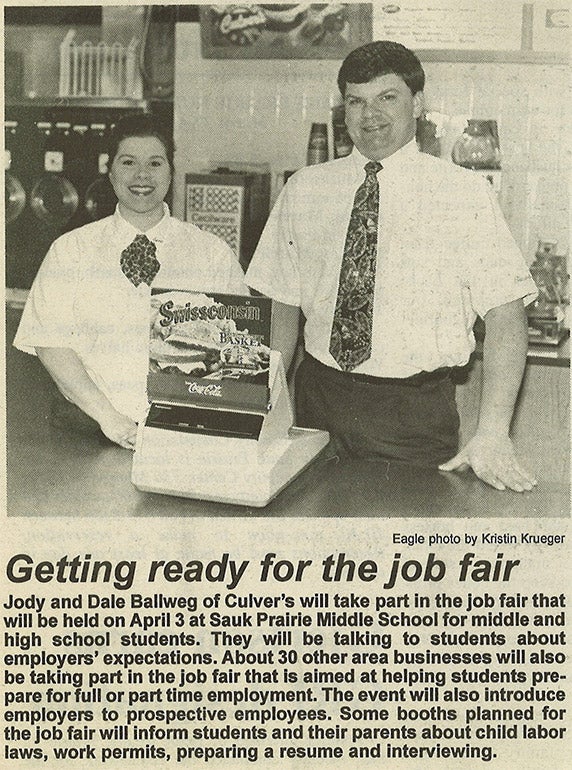 Jody and Dale Ballweg at the Sauk City, WI restaurant in 1997