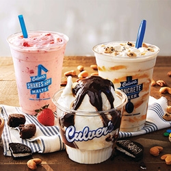 Strawberry Shake, Hot Fudge Sundae and Vanilla Concrete Mixer made with Cookie Dough and Salted Caramel