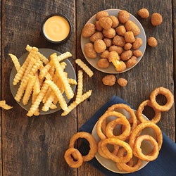 Crinkle Cut Fries, Onion Rings and Cheese Curds