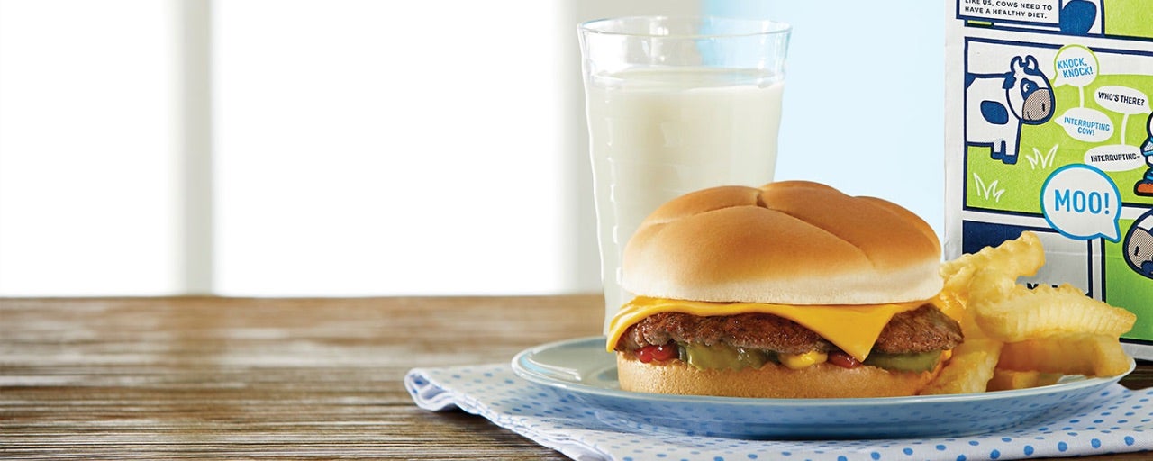 Culver’s Butterburger Cheese Single Kids Meal with milk and French fries