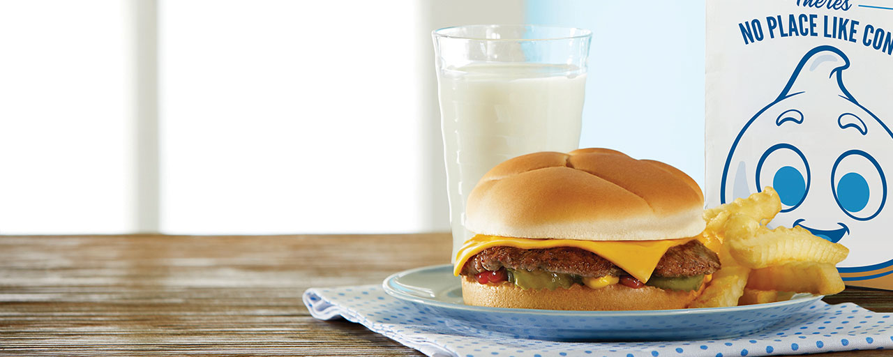 Culver’s Butterburger Cheese Single Kids Meal with milk and French fries 