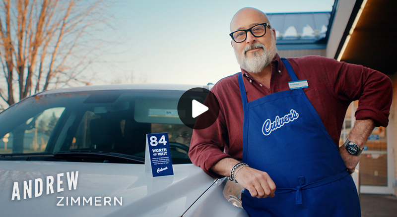 Chef Andrew Zimmern in the Culver's drive-thru