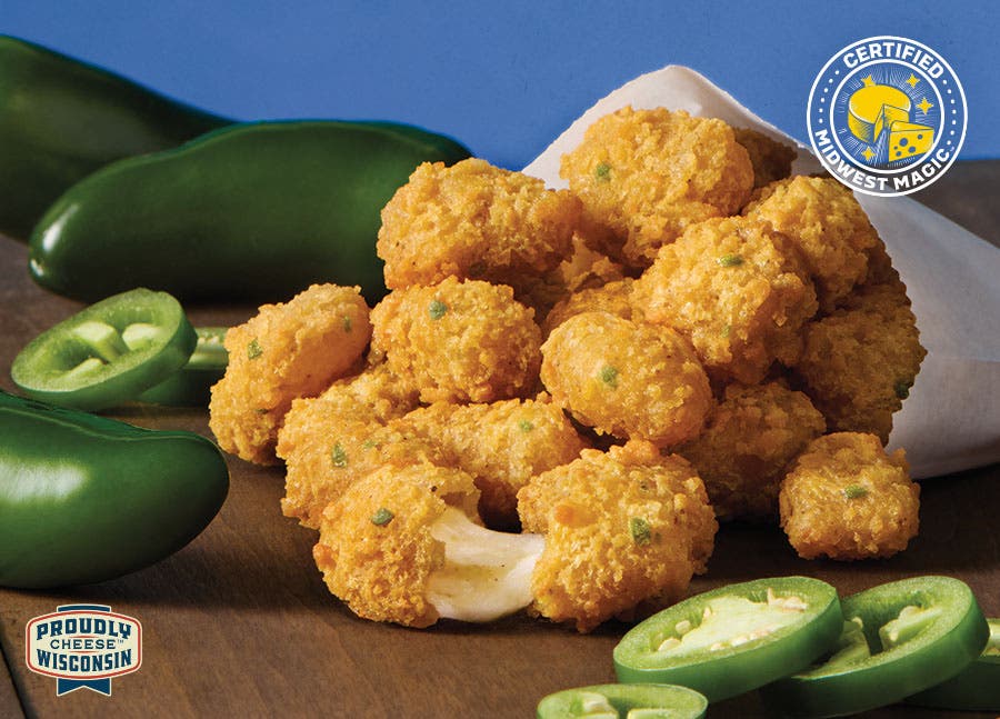Culvers new jalapeno cheese curds surrounded by real jalapenos