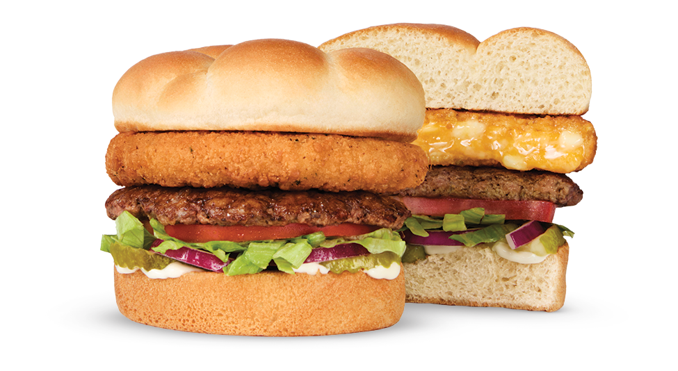 A CurderBurger split open, revealingg what makes every bite delicious.