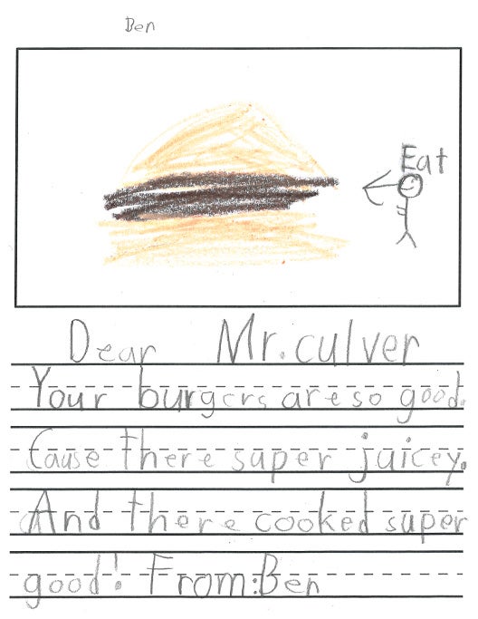 Ben's delicious drawing of a butterburger and a person ready to eat!