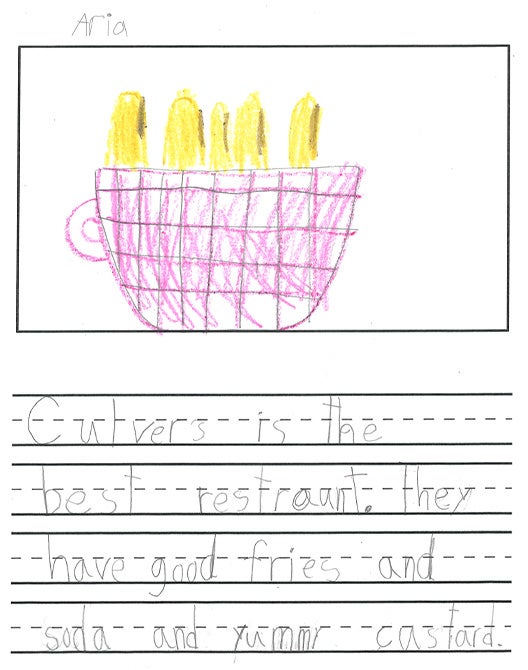 Aria's bright drawing of some fresh crinkle cute fries.