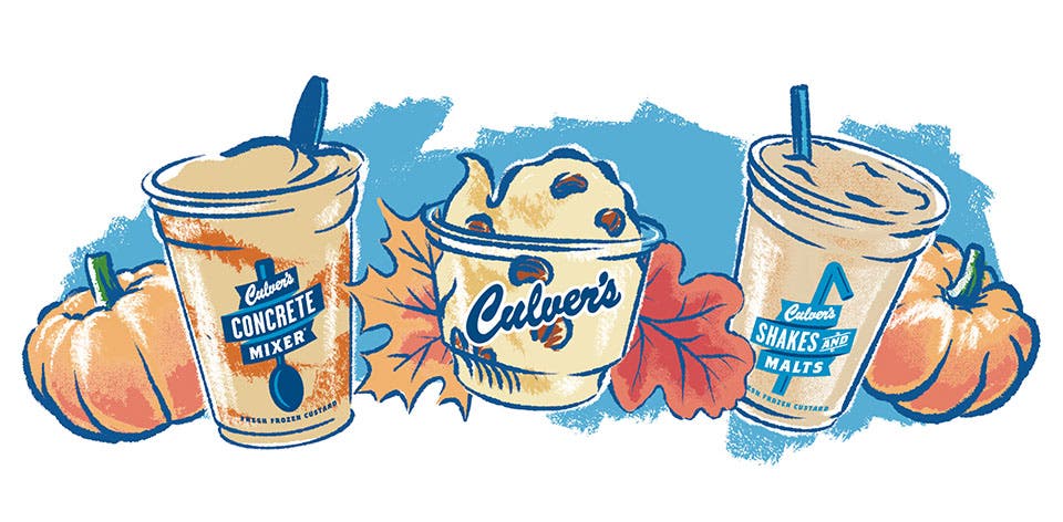 A Salted Caramel Pumpkin Concrete Mixer, Pumpkin Pecan Fresh Frozen Custard and a Pumpkin Spice Shake