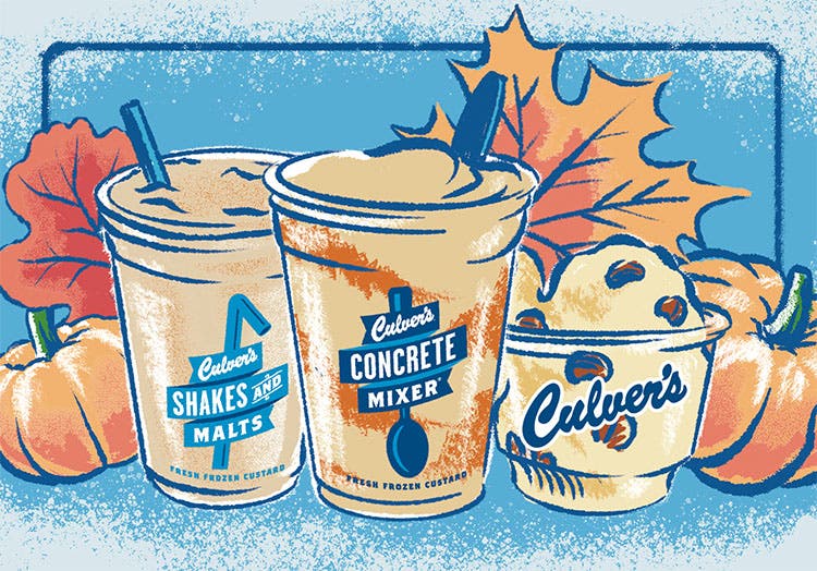 A Salted Caramel Pumpkin Concrete Mixer, Pumpkin Pecan Fresh Frozen Custard and a Pumpkin Spice Shake