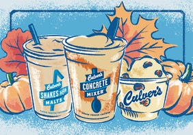 A Salted Caramel Pumpkin Concrete Mixer, Pumpkin Pecan Fresh Frozen Custard and a Pumpkin Spice Shake