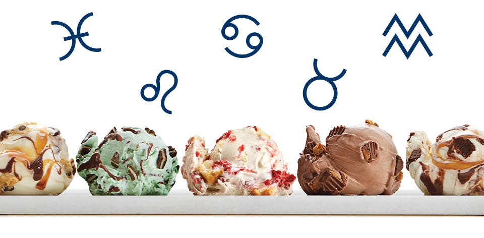 Culver’s Fresh Frozen Custard scoops lined up horizontally on plate