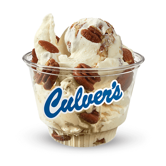 Butter Pecan Fresh Frozen Custard scoop in clear Culver&rsquo;s cup