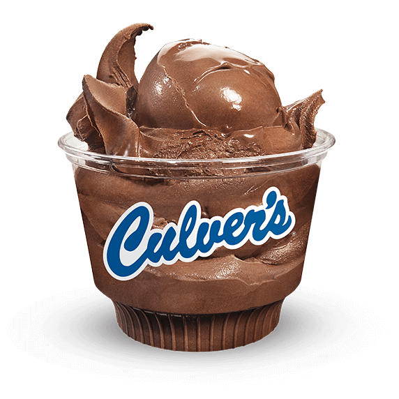 Dark Chocolate Decadence Fresh Frozen Custard scoop in clear Culver&rsquo;s cup