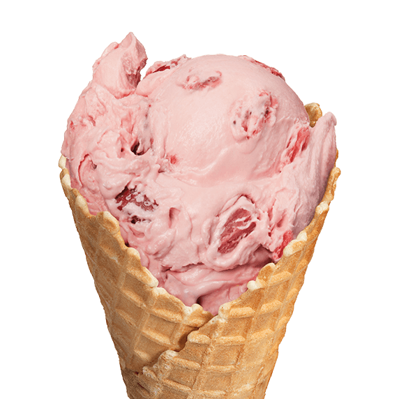 Double Strawberry Fresh Frozen Custard scoop in a waffle cone