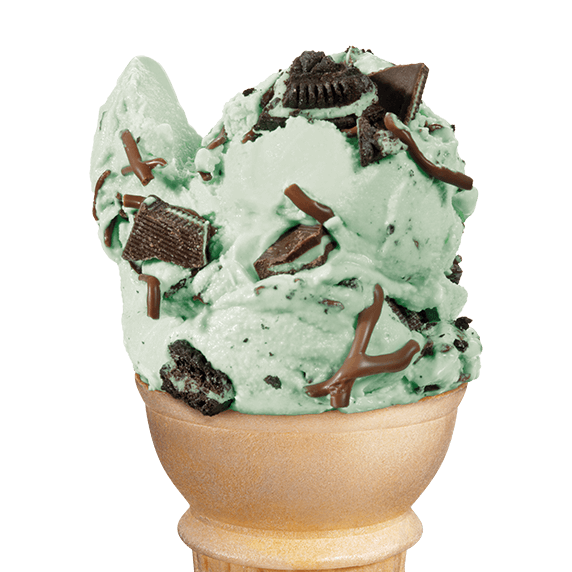 Mint Explosion Fresh Frozen Custard scoop in a cake cone