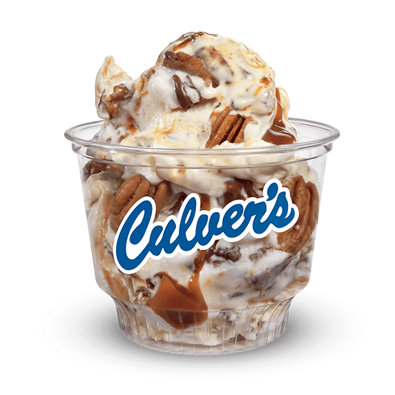 Turtle Fresh Frozen Custard scoop in clear Culver&rsquo;s cup