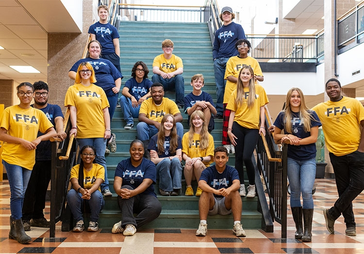 FFA Students sitting on stairs