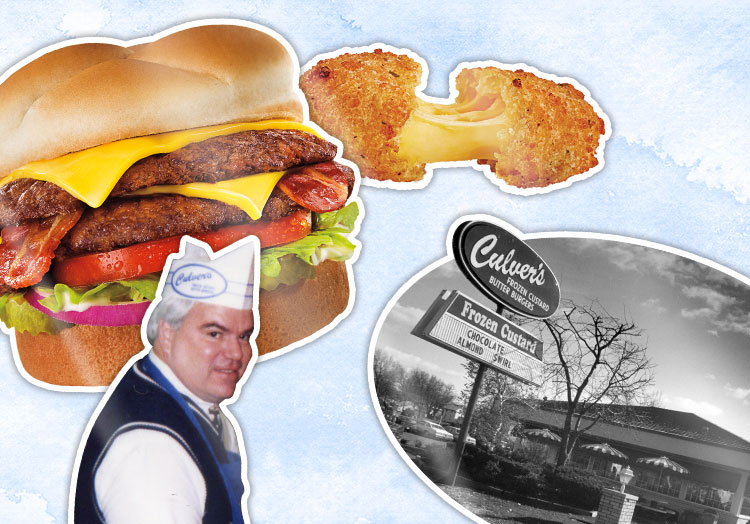 Link to story: Culver's Quiz: Are you a Culver's Expert? Pictured, a collage of Craig Culver, a ButterBurger, cheese curd, sundae, and the original Culver's