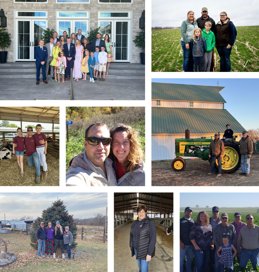 A collage of images showing the hardworking farmers and families who have won the To Farmers With Love Contest in the past